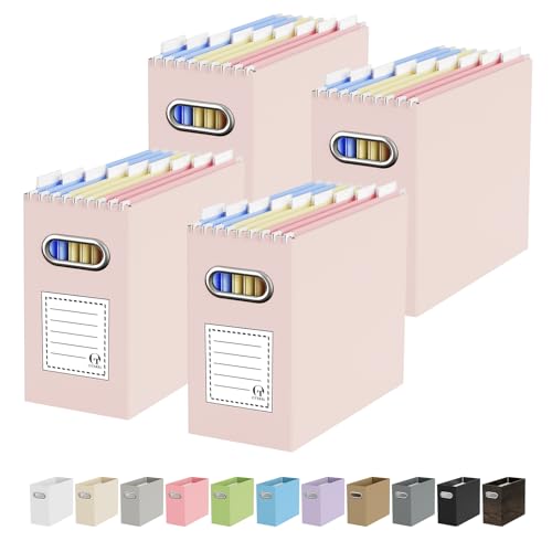 Oterri Cardboard File Organizer Box for Hanging File Folders Letter Size,File Box for Computer Desk,File Cabinet,Working Home,Office,Classroom (Light Pink, Letter Size - 4 Packs) - color: Light Pink, size: Letter Size - 4 Packs