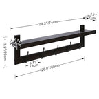 SMIBUY Coat Hooks with Shelf Wall-Mounted, 29.2 Inch Entryway Coat Rack for Wall, Bamboo Hanging Shelf with 5 Double Metal Hooks for Bathroom, Bedroom, Kitchen, Living Room, Mudroom (Black) - color: Black
