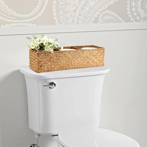 Seagrass Shelf Basket with Dividers, Rectangular Woven Storage Baskets for Organizing, Decorative Wicker Narrow Basket Tray with 3 Sections for Shelves, Toilet Tank, Bathroom Counter - color: Caramel