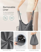 SONGMICS Laundry Hamper, 11 Gal. (50L) Laundry Basket, Collapsible Clothes Hamper, Removable and Washable Liner, Metal Wire Frame, for Bedroom Bathroom, Black and Gray ULCB150G01 - color: Black + Gray, size: 50 L