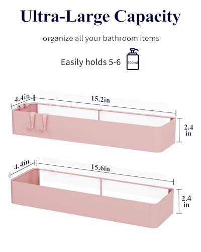 Kitsure Shower Caddy - 2 Pack Adhesive Shower Organizer, Rustproof Metal Shelves, No-Drill Bathroom Organizers and Storage, Pink, XX-Large - color: Pink, size: XX-Large