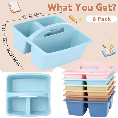 gisgfim 6 Pack Classroom Caddy with Handle Plastic Storage Caddy Organizer with 3 Compartments Desk Caddies Holder Portable Storage Bin for Pencil, Crayon, Marker, Home, Office, School Supply(Retro) - color: Retro