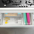 Ohlove 6 Pcs Large Clear Plastic Drawer Organizers Tray 15" x 6.3" Storage Bins with 25 Pcs Non-Slip Pads for Makeup, Jewelries, Kitchen Utensils, Bathroom and Office - size: 15"x6"