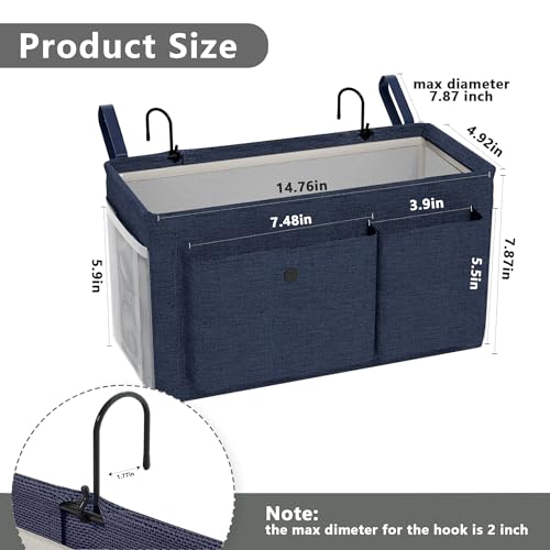 Edudif Bedside Caddy Bedside Organizer with Fixed Straps & Water Bottle Holder, Bunk Bed Caddy ideal for Home, Dorm, Hospital, Crib, Versatile Bedside Storage Solution (Navy) - color: Navy