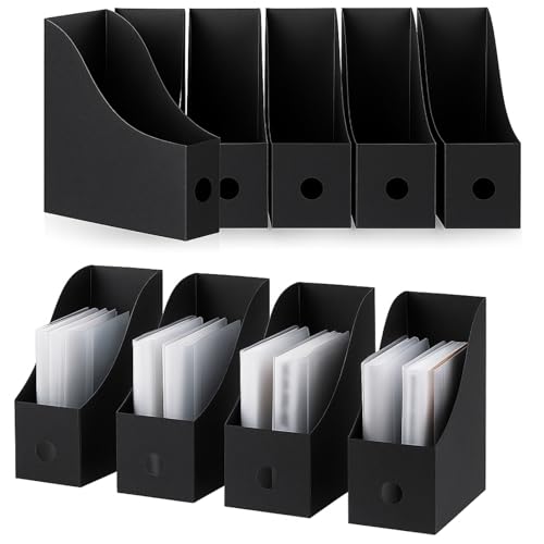 Geyee 12 Pack Magazine File Holder Plastic Desk Organizer Magazine Holder Storage Heavy Duty File Boxes for Home Storage and Office Organization(Black) - color: Black