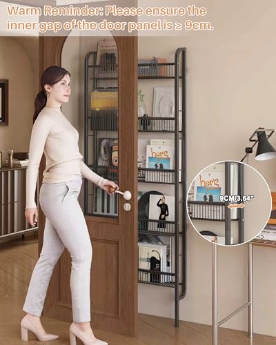 UMDONX Behind The Door Bathroom Shelf Narrow 5-Tier, Space-Saving Slim Storage Shelf Narrow Shelving Unit for Bathroom and Kitchen Black - color: Black, size: Width 24.4in