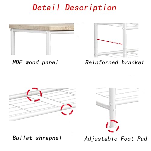 SUOERNUO Shoe Rack Organizer 5 Tier for Closet Entryway Free Standing Metal Storage Shoe Shelf with MDF Top Board，White+Oak - color: White+oak, size: Standard 5 Tier