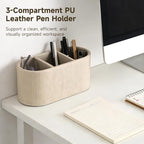 OMISTAR 3-Compartment PU Leather Pen Holder, Desk Organizer Stylish Bedside Remote Holder Nightstand, Eyeglasses/Stationery/Makeup Brush Storage Box, Long-Lasting Desk Accessories, 8.9 x 4 x 4.1 in - size: 3 Compartments
