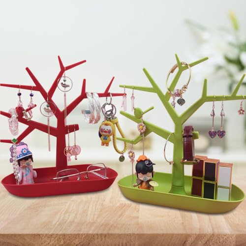 OULIGET Tabletop Key Holder Stand Tree Key Rack,Stand Jewelry Display Necklace Ring Earring Holder Rack,Jewelry Organizer Tray Home Decor for Home Entryway (Green) - color: Green