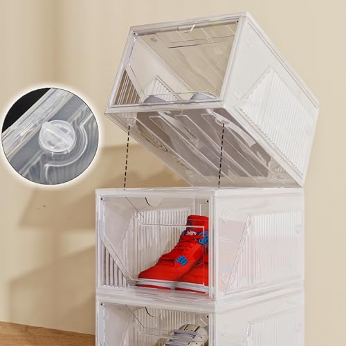 AWTATOS Shoe Storage Boxes, Thickened Shoe Storage Organizer with Clear Magnetic Door, Stackable Shoe Container with Lids, Collapsible Large Shoe Rack, Fit up to US Size 15, 10 Pack - size: 10 pack