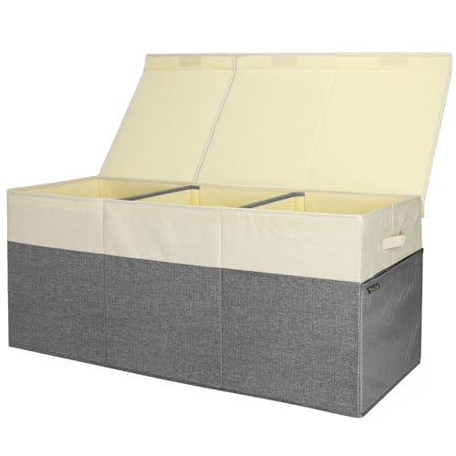 BALEINE Fabric Storage Bins with Lid, Collapsible Extra Large Storage Boxes Bins Baskets with Divider for Home Organizing (37.5"x13"x16", Grey&Beige) - color: Grey&Beige, size: 37.5"x13"x16"