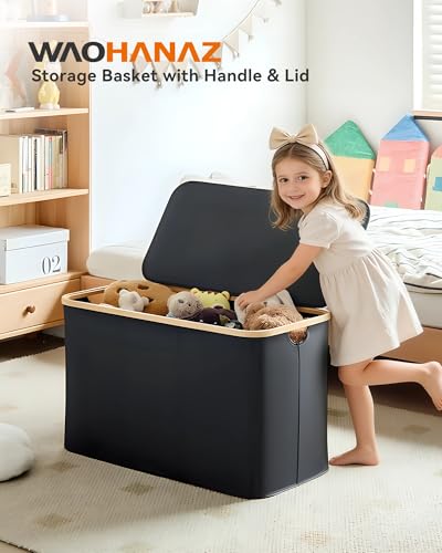 Storage Basket with Lid and Handles, 135L Fabric Bin with Divider for Shelf, Closet, Toy Organization, Collapsible Storage Organizer for Home, Black - color: Black, size: 135L