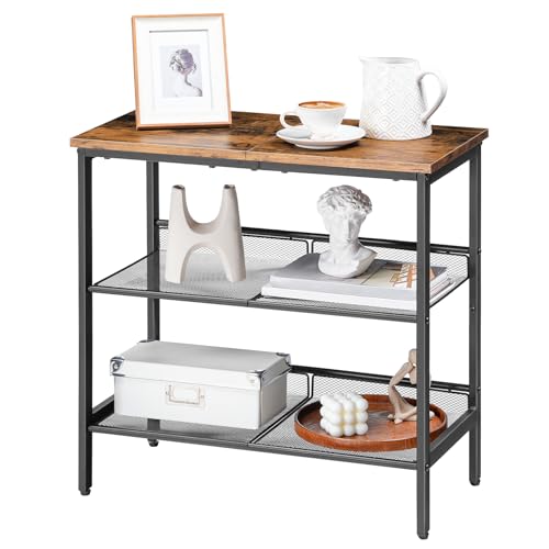HOOBRO End Table, 3-Tier Narrow Side Table, Nightstand with 2 Flat or Slant Adjustable Shelves for Small Spaces, Hallway, Living Room, Bedroom, Sturdy, Easy Assembly, Rustic Brown and Black BF23BZ01G1 - color: Rustic Brown + Black
