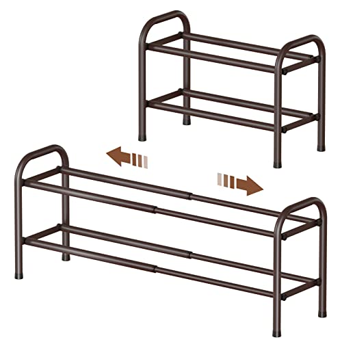 Gonfoam 2-Tier Expandable Shoe Rack,Adjustable Shoe Shelf Storage Organizer Heavy Duty Metal Free Standing Shoe Rack for Entryway Closet Doorway (Bronze) - color: Bronze, size: 2 Tier