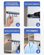 BaiNong 12 inch Valet Rod for Closets Pull Out Closet Valet Rod Slide Out Black Pull Out Clothes Hanger With 4 Hooks - color: Black, size: 12 Inch