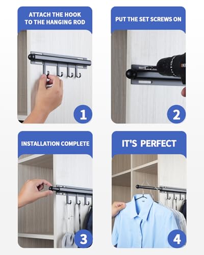 BaiNong 12 inch Valet Rod for Closets Pull Out Closet Valet Rod Slide Out Black Pull Out Clothes Hanger With 4 Hooks - color: Black, size: 12 Inch
