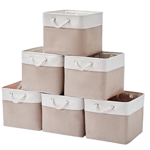 13×15×13 Inch Storage Cubes,6 Pack Cube Storage Bins for Shelves,Fabric Collapsible Storage Bins with Handles, Foldable Storage Basket for Organizing Clothes,Books (White&Beige,13"x15"x13") - color: White&Beige, size: Cube - 13"x15"x13"