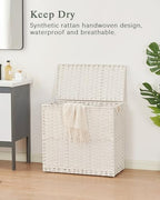 SETVSON Laundry Hamper with Lid Laundry Basket 132 L (35 Gal) Wicker Clothes Hamper, Handwoven Rattan Hamper with Handles and 4 Removable Liner Bags, 6 Mesh Bags for Laundry Bedroom White - color: White, size: 35.0 Gal