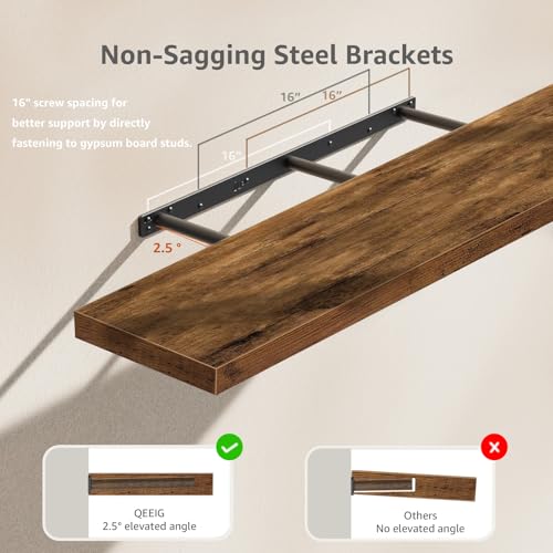 QEEIG Floating Shelves for Wall 47.2" Extra Long - Wall Shelf Bathroom Kitchen Living Room Bedroom Farmhouse Home Decor Display Bookshelf Large 47.2 x 9.3 inch Set of 2, Rustic Brown (008-120BN) - color: A. Brown, size: 47.2"