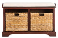 SAFAVIEH Home Collection – Freddy Cherry Storage Bench with Wicker Baskets & Cushion, Entryway Seating Bench, Fully Assembled (AMH5736E) - color: Cherry