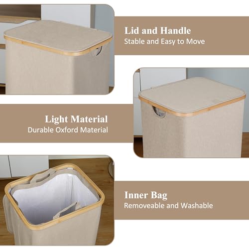 IEGrow Laundry Basket with Lid, Large Laundry Hamper with Handle and Lid, Collapsible Clothes Basket Organizer with Removable Inner Bag for Clothes Toys Towels (Oatmeal, 110L) - color: Oatmeal, size: 110L