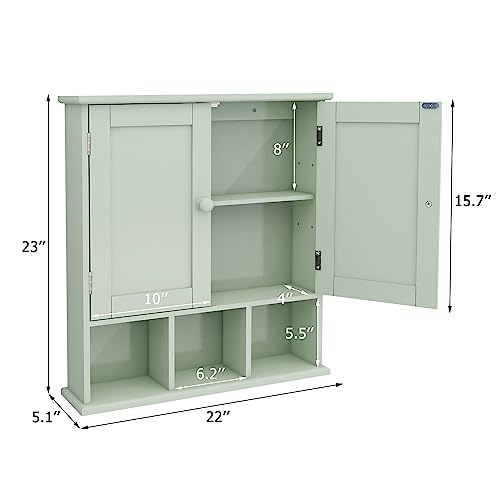 TaoHFE Green Bathroom Cabinet,Bathroom Wall Cabinet with 2 Door Adjustable Shelves,Over The Toilet Storage Cabinet,Green Bath Room Cabinet Wall Mounted,Medicine Cabinets for Laundry Kitchen - color: Green