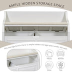 Knocbel Rustic Entry Storage Bench with Hidden Compartments and Removable Cushion, Wooden Entryway Hallway Foyer Shoe Bench Bedroom End of Bed Bench (White and Beige) - color: White and Beige