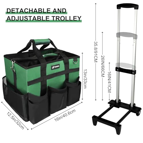 Large Rolling Cleaning Caddy Bag with Wheels, Cleaning Bag with Detachable Trolley, Cleaning Bags on Wheels for Housekeepers, Cleaning Cart Supplies Organizer for Home, Car, Picnic (Green) - color: Green