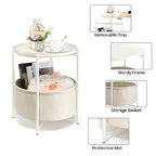danpinera Round Side Table with Fabric Storage Basket, Metal Side Table Small Bedside Nightstand with Removable Tray Top for Living Room, Bedroom, Nursery, Laundry, White - color: White