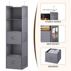 YOUDENOVA Hanging Closet Organizer, 5 Tier Hanging Closet Shelves with 6 Side Pockets and 2 Drawers, Grey - color: Grey