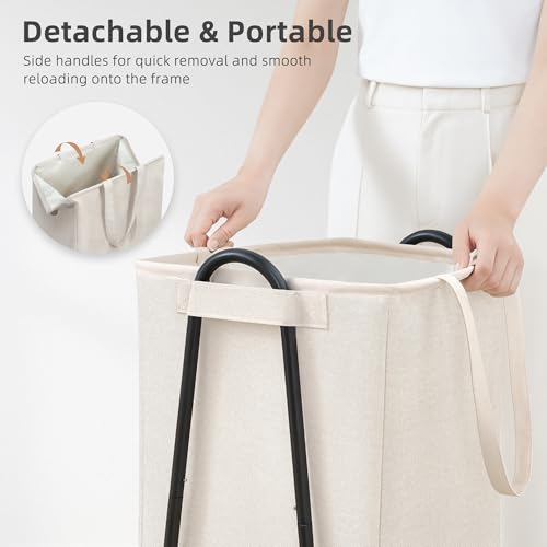 STORAGE MANIAC Laundry Hamper with Metal Rack, Large Laundry Basket with Triangle Frame, Collapsible Dirty Clothes Hamper with Handles for Dorm, College, Small Space, Closet, Bedroom, Beige - color: Beige