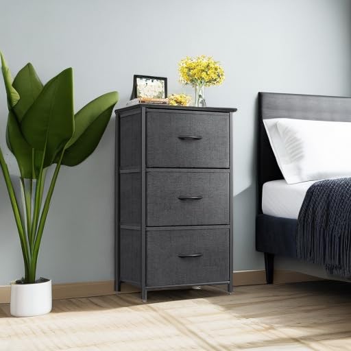 AODK Dresser for Bedroom Nightstand Small Dressers Chest of Drawers End Table for Living Room, Closet Dresser with 3 Storage Drawers Organizer Clothes, Dark Grey - color: Dark Grey