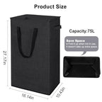 Odonata 75L Slim Laundry Hamper with Lid,Large Foldable Laundry Basket with Removable Bag and Handles Tall Collapsible Dirty Clothes Basket Great for Bedroom, Bathroom, Dorm, College,RV.(Black, 75L) - color: Black