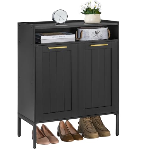 HOOBRO Shoe Cabinet, 6-Tier Shoe Storage Cabinet, Shoe Organizer Cabinet with Adjustable Shelves, Shoe Cabinet Storage with Doors, Shoes Rack Organizer Cabinet for Entryway, Hallway, Black BK15SC01