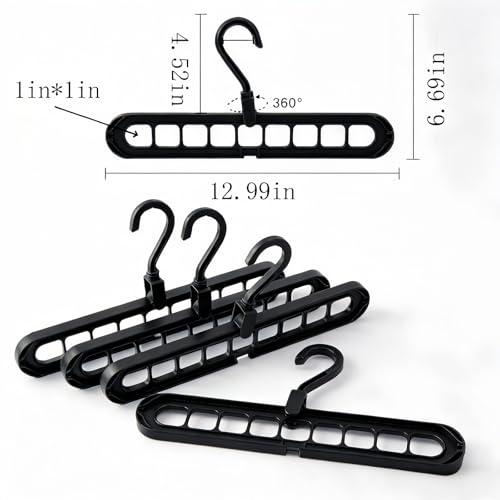 10pcs 9-Hook Rotating Hanger Organizer, 20lb Heavy Duty Space Saving Closet Organizer for Dorm Room & Apartment, 360° Swivel Hanger Holder Compatible with Plastic Black Hangers - color: Black, size: 10
