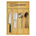 Youpehom Bamboo Utensil Organizer for Kitchen Drawers, Utensil Tray and Cutlery Silverware Holder,Wood Drawer Dividers with 5 Slots - size: 5 Slots