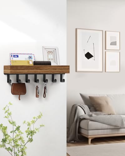 Key Holder Wall Mount Adhesive Magnetic - Hanging Key Hooks with Mail Organizer Tray for Wallet House - Keys Hanger Rack with Shelf for Camper Entryway Door Home Living Room Decor Large Rustic - color: Rustic, size: Large