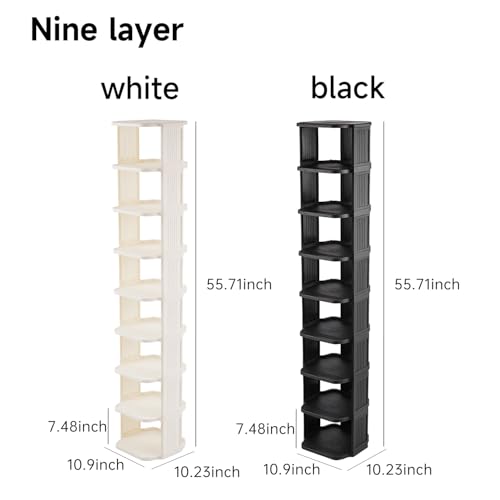 Vertical Shoe Rack, 9-Tier Plastic Stackable Storage Shelf for Small Closets and Narrow Spaces, Compact Free Standing Shoe Racks for Entryway Bedroom Dormitory - color: Black, size: 9 Tiers