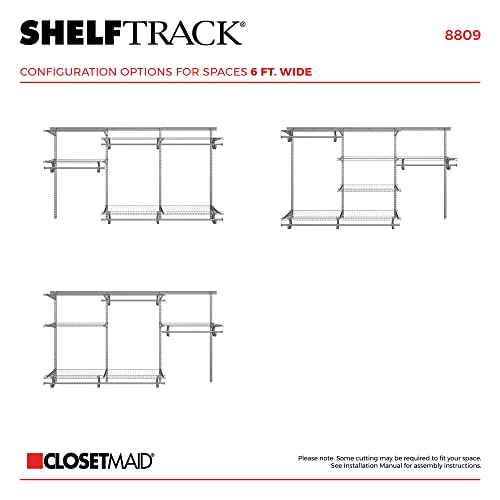 ClosetMaid ShelfTrack Wire Closet Organizer System, Adjustable from 5 to 8 Ft., With Shelves, Clothes Rods, Hardware, Durable Steel, Satin Chrome - color: Satin Chrome, size: 5 to 8 ft