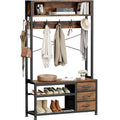 Lulive Hall Tree with Bench and Shoe Storage, 31.5" Coat Rack Freestanding with 2-Tier Storage Shelf, 6-in-1 Entryway Bench Coat Rack with 12 Hooks and 3 Drawers(Rustic Brown) - color: Rustic Brown