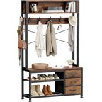 Lulive Hall Tree with Bench and Shoe Storage, 31.5" Coat Rack Freestanding with 2-Tier Storage Shelf, 6-in-1 Entryway Bench Coat Rack with 12 Hooks and 3 Drawers(Rustic Brown) - color: Rustic Brown
