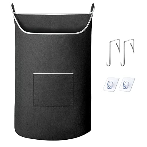SAVERHO Black Hanging Laundry Hamper Bag, XL Door Hanging Hamper with Large Openging Laundry Hamper Storage Bag Large Size 36X22 Inch (Black) - color: Black