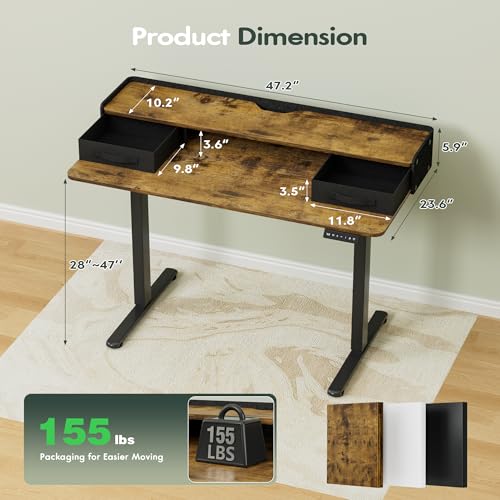 Homall Electric Standing Desk with 2 Drawers, Adjustable Height Computer Desk with Monitor Shelf Sit Stand Table with Splice Board Quick Install for Home Office (Rustic Brown, 48 Inch) - color: Rustic Brown, size: 48 Inch