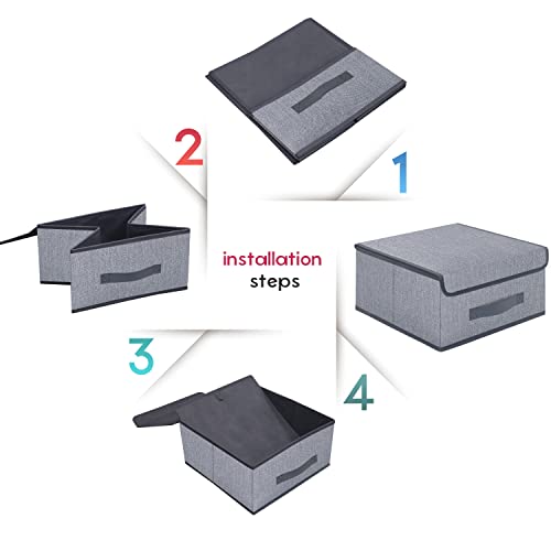 Onlyeasy Foldable Storage Bins Cubes Boxes with Lid - Storage Box Cube Cubby Basket Closet Organizer Pack of 2 with Leather Handles for Closet Bedroom, 13" x 13", Linen-like Grey, MXDLB2P - color: Linen-like Grey - M