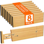 Lifewit 4" High 8 Pack Bamboo Drawer Dividers 31-40cm/12-16 Adjustable Wooden Drawer Organizer for Clothes/Utensils, Expandable Drawer Separator for Dresser/Kitchen/Bedroom/Office Organization - size: 4"H, 12-16"L