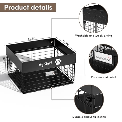 qeerable Dog Toy Basket - Metal Large Dog Toy Box for Small Dog - Dog Toy Storage Bin for Pet - Personalized Large Dog Toy Basket for Puppy and Pet- Dog Toy Organizer Holder Boxes for Living Room - color: Black
