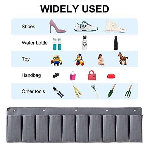 RVZONE RV Shoe Pockets 10 Pockets Heavy Hanging Bedside Storage Organizer with Sturdy Hooks Storage Pockets Hangs on bed for Shoes Toys and Tool Accessories - color: Grey