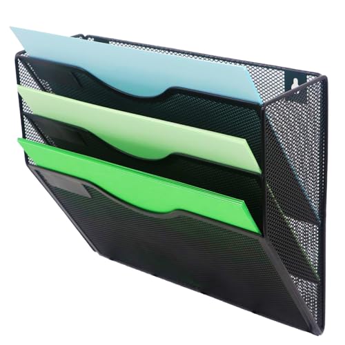 Kuntine.B Wall File Organizer Office Hanging Magazine Holder Wall File Organizer for Office Home (Black, 3 Tier) - color: Black, size: 3 Tier & No Hangers