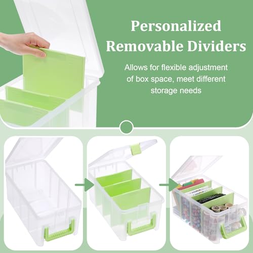 BTSKY Clear Plastic Dividing Storage Box with 4 Deep Compartments Adjustable Storage Bin with Lid Portable Craft Container Multipurpose Sewing Box Art Supply Organizer, 13.9x7.9x6.2 Inches, Green - size: 13.9x7.9x6.2 Inches-Green