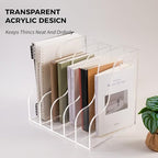 5 Vertical Compartments File Holder, Clear Acrylic Desk Organizer and Storage Bins Holding for Magazines, Binders, Notebooks, Envelopes, Multi-purpose Document Organizer for Home Office - size: A4, 5 Sections